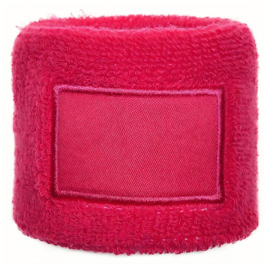 ein rosa armband mit einem leeren etikett darauf Frottier Armschweißband mit Label (Bild 1)