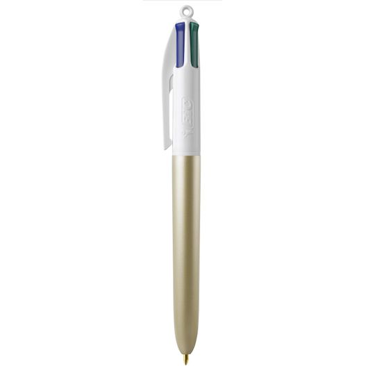 ein stift mit einer metallspitze und einer blauen spitze BIC® 4 Colours Glacé with Lanyard Siebdruck (Bild 1)