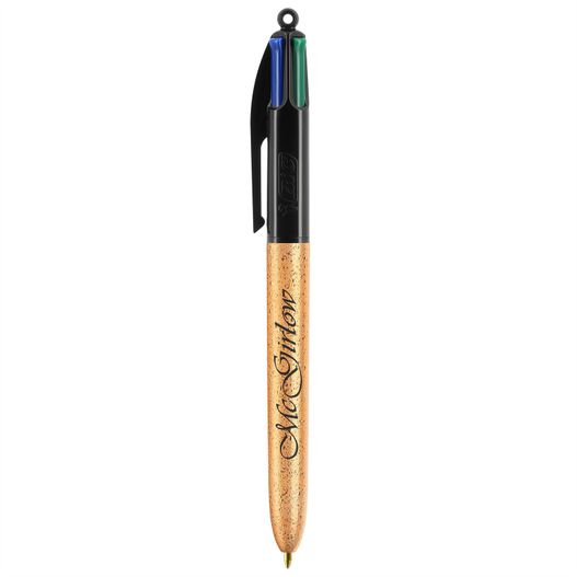 ein stift mit einer schwarzen spitze und goldspitze BIC® 4 Colours Glacé with Lanyard Siebdruck (Bild 1)