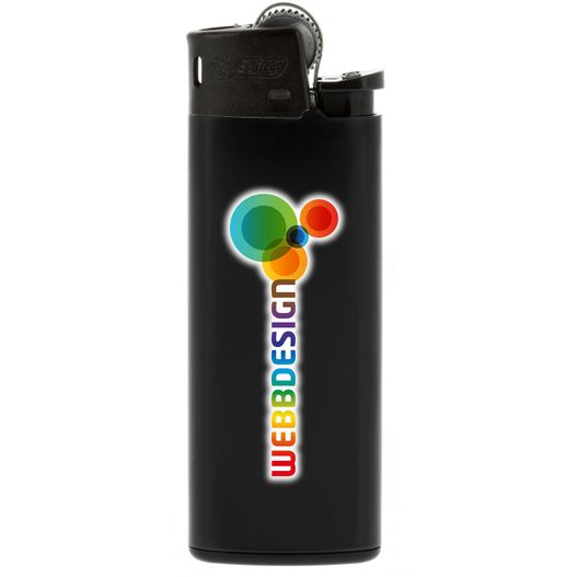 ein leichter mit einem regenbogen-logo auf ihm BIC® J25 All black Feuerzeug Siebdruck (Bild 1)
