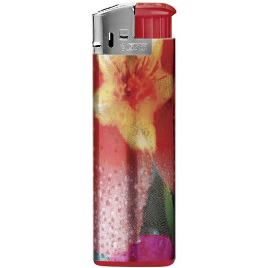ein feuerzeug mit einem bild einer blume darauf BIC® J38 Chrome Hood Feuerzeug Digital (Bild 1)
