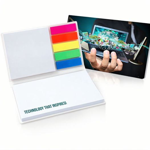 eine visitenkarte mit einem bild einer person, die einen laptop hält Haftset 06 mit Kunststoffmarkerset (Bild 1)