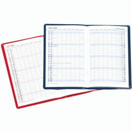 Taschenkalender "Status" im Format 9 x 15 cm, Kalendarium Grau/Blau, 32 Seiten gebunden, Kartoneinband