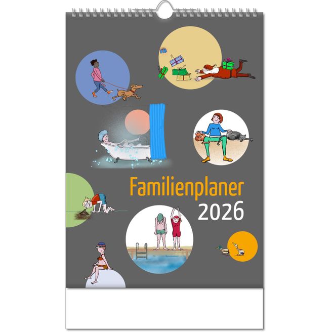 Kalender "Familienplaner" im Format 24 x 38,5 cm, mit Wire-O Bindung und verlängerter Rückwand