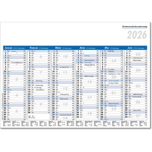 Tafelkalender im Format DIN A4, 29,7 x 21 cm, Kalendarium in blau/schwarz