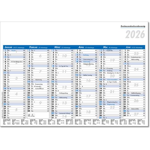 Produktabbildung Tafelkalender im Format DIN A4, 29,7 x 21 cm, Kalendarium in blau/schwarz Tafelkalender im Format DIN A4, 29,7 x 21 cm, Kalendarium in blau/schwarz (Bild 1)