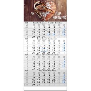 Vier-Monats-Planer "Tetra" mit verlängerter Rückwand im Format 30 x 63 cm, grau/blau, Datumsweiser blau umgelegt