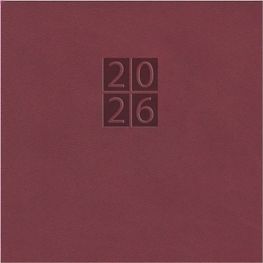 Buchkalender "Daily Chefkalender INT" im Format 14,5 x 20,5 cm, Kalendarium 4-sprachig D/F/I/GB Grau/Blau mit 2 Lesebändern, 416 Seiten Fadenheftung, Eckenperforation, Einband Slinky bordeaux