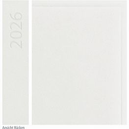 Buchkalender "Daily Chefkalender INT" im Format 14,5 x 20,5 cm, Kalendarium 4-sprachig D/F/I/GB Grau/Blau mit 2 Lesebändern, 416 Seiten Fadenheftung, Eckenperforation, Einband Balacron weiß