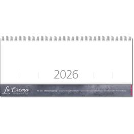 Schreibtischquerkalender "Typo" mit überstehender Kartonrückwand im Format 30,5 x 13,5 cm, 112 Seiten, Version deutsch