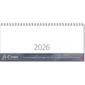 Schreibtischquerkalender "Typo" mit überstehender Kartonrückwand im Format 30,5 x 13,5 cm, 112 Seiten, Version deutsch