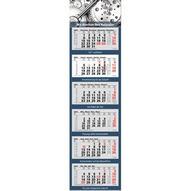 6-Monatsplaner "Junior-6" mit deutsch-mehrsprachigem Kalendarium im Format 33 x 122,5 cm, grau