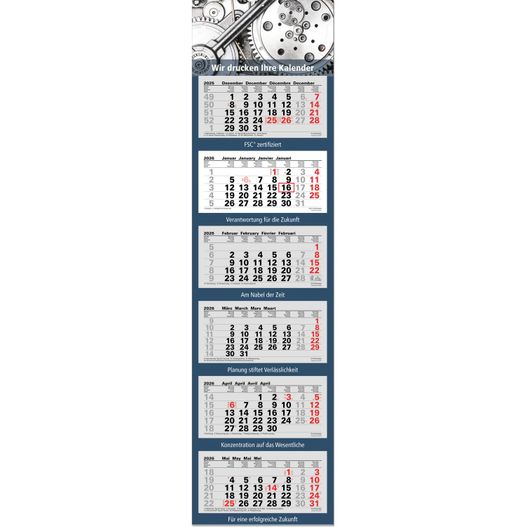 6-Monatsplaner "Junior-6" mit deutsch-mehrsprachigem Kalendarium im Format 33 x 122,5 cm, grau (Bild 1)