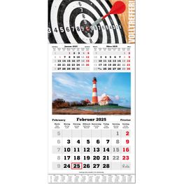 Drei-Monats-Kalender "Classic Bildplaner" im Format 30 x 63 cm, Datumsweiser umgelegt, mit Übersichtskalendarium auf der Fußleiste