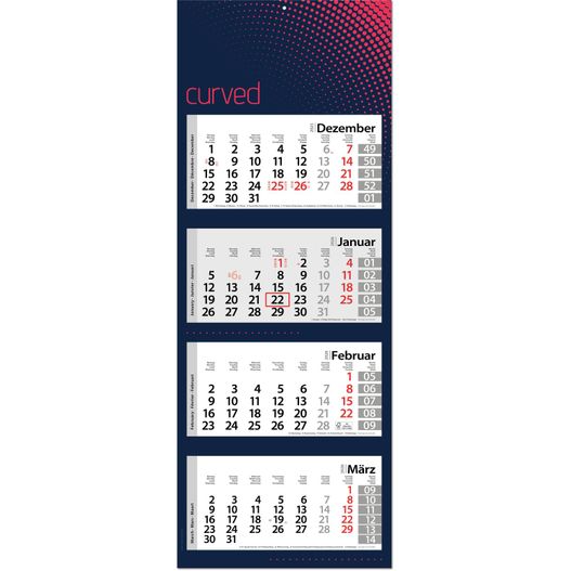 4-Monatskalender "Style-4" mit deutsch-mehrsprachigem Kalendarium im Format 33 x 87,5 cm (Bild 1)