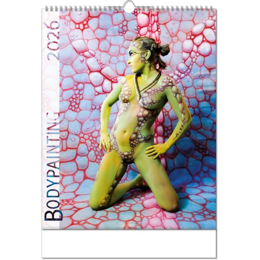 Kalender "Bodypainting" im Format 30,5 x 43,6 cm, mit Wire-O-Bindung und verlängerter Rückwand (Bild 1)