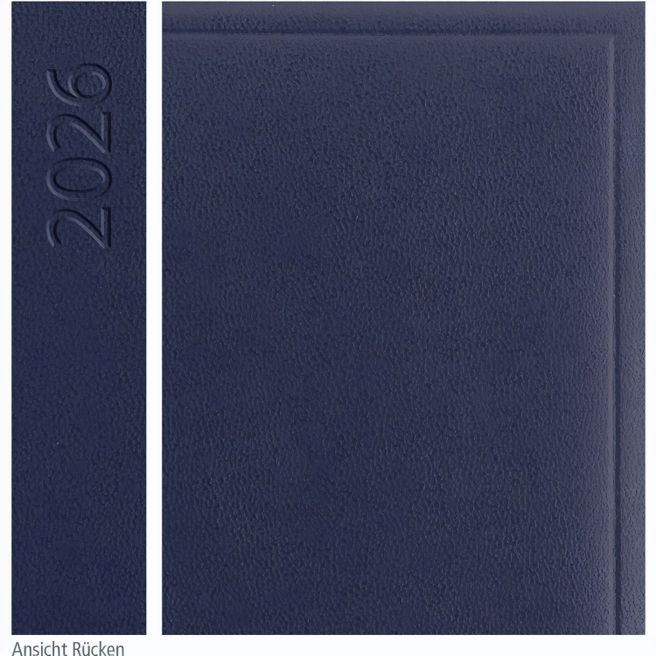 Taschenkalender "Taschenbuch Woche" im Format 10,5 x 14,8 cm, deutsches Kalendarium Grau/Blau mit Leseband, 144 Seiten Fadenheftung, Einband Balacron dunkelblau