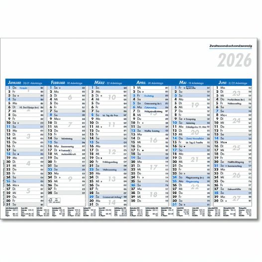 Tafelkalender im Format DIN A5, 21 x 14,8 cm, Kalendarium in blau/schwarz (Bild 1)