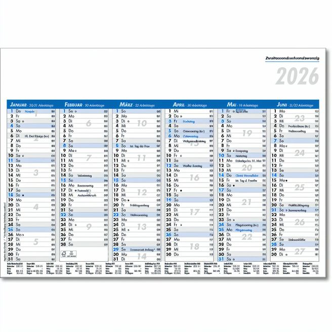 Produktabbildung Tafelkalender im Format DIN A5, 21 x 14,8 cm, Kalendarium in blau/schwarz Tafelkalender im Format DIN A5, 21 x 14,8 cm, Kalendarium in blau/schwarz