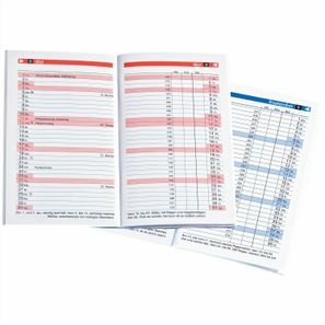 Taschenkalender "Typus" im Format 9,5 x 16 cm, Kalendarium Blau/Schwarz, 48 Seiten gebunden, eingesteckt in PVC-Hülle weiß