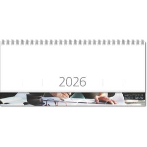 Schreibtischquerkalender "Premium" mit überstehender Kartonrückwand im Format 30,5 x 13,5 cm, mit Registerschnitt