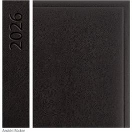 Wochenkalender "Manager D" im Format 21 x 26 cm, deutsches Kalendarium Grau/Blau mit Leseband, 144 Seiten Fadenheftung, Eckenperforation, Einband Balacron schwarz