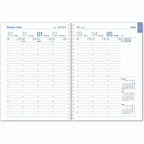 Wochenkalender "Business D Wire" im Format 17,2 x 24 cm, deutsches Kalendarium Grau/Blau, 144 Seiten, Wire-O-Bindung, mit Eckenperforation, Deckelpaar Fashion burgund