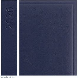 Wochenkalender "Business D" im Format 17,2 x 24 cm, deutsches Kalendarium Grau/Blau mit Leseband, 144 Seiten Fadenheftung, Eckenperforation, Einband Balacron dunkelblau