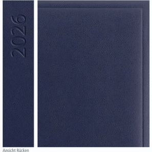 Buchkalender "Trend Chefkalender INT" im Format 14,5 x 20,5 cm, Kalendarium 4-sprachig D/F/I/GB Grau/Blau mit Leseband, 352 Seiten Fadenheftung, Eckenperforation, Einband Balacron dunkelblau