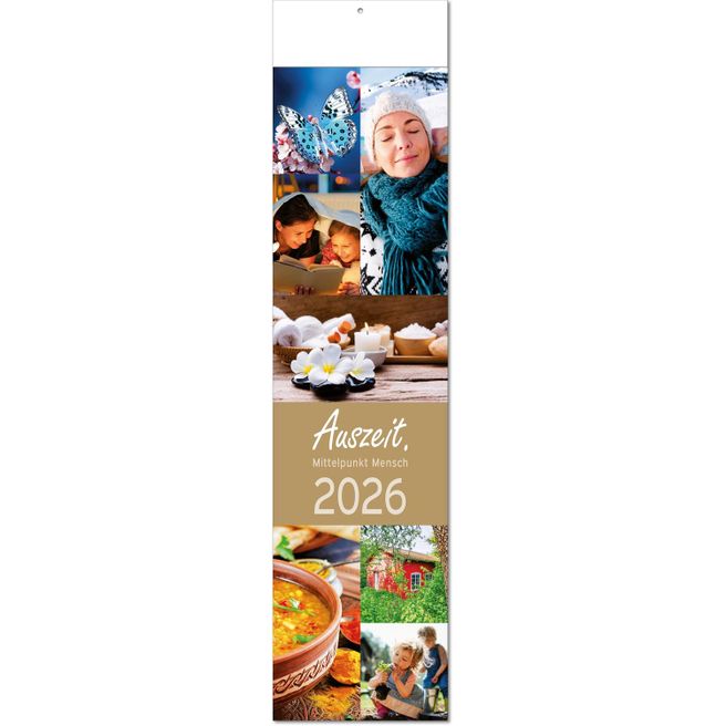 Kalender "Auszeit" im Format 13 x 53,5 cm, mit Fälzel