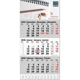 Produktabbildung Drei-Monats-Planer "Trio" im Format 30 x 60 cm, grau, Datumsweiser umgelegt Drei-Monats-Planer "Trio" im Format 30 x 60 cm, grau, Datumsweiser umgelegt