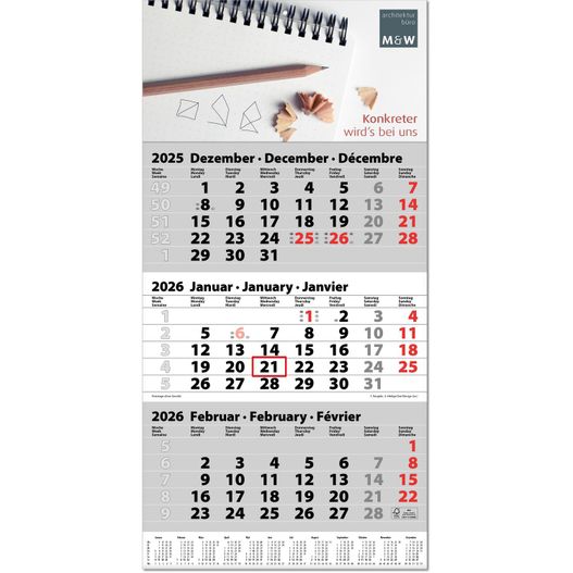 Produktabbildung Drei-Monats-Planer "Trio" im Format 30 x 60 cm, grau, Datumsweiser umgelegt Drei-Monats-Planer "Trio" im Format 30 x 60 cm, grau, Datumsweiser umgelegt (Bild 1)