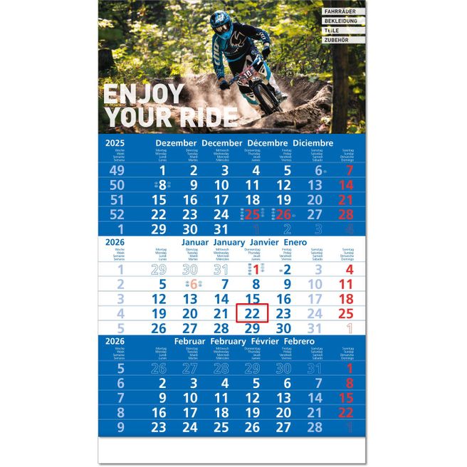 Produktabbildung Drei-Monats-Planer "Hit" mit Fußleiste im Format 30 x 52 cm, blau PT 286, Datumsweiser Drei-Monats-Planer "Hit" mit Fußleiste im Format 30 x 52 cm, blau PT 286, Datumsweiser