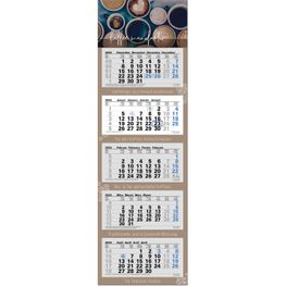 5-Monatsplaner "Ocean-5" mit deutsch-mehrsprachigem Kalendarium im Format 33 x 105 cm, grau/blau