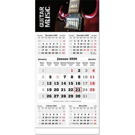 Fünf-Monats-Planer "Classic times 5" im Format 30 x 63 cm, grau, Datumsweiser umgelegt, mit Fußleiste (Bild 1)