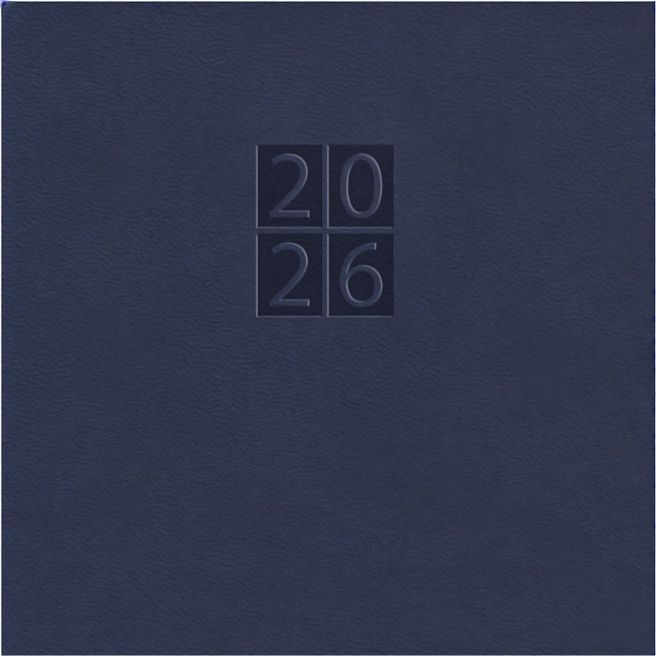 Wochenkalender "Business D" im Format 17,2 x 24 cm, deutsches Kalendarium Grau/Blau mit Leseband, 144 Seiten Fadenheftung, Eckenperforation, Einband Slinky dunkelblau