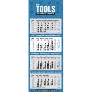 4-Monatsplaner "Ocean-4" mit deutsch-mehrsprachigem Kalendarium im Format 33 x 87,5 cm, grau/blau