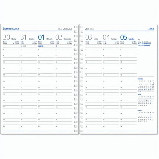 Wochenkalender "Klassik D Wire" im Format 14,5 x 20,5 cm, deutsches Kalendarium Grau/Blau, 144 Seiten, Wire-O-Bindung, mit Eckenperforation, Deckelpaar Fashion hellgrau (Bild 1)