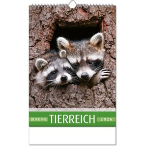 Kalender "Blick ins Tierreich" im Format 24 x 38,5 cm, mit Wire-O Bindung und verlängerter Rückwand