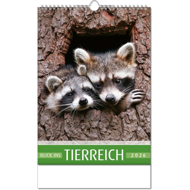 Kalender "Blick ins Tierreich" im Format 24 x 38,5 cm, mit Wire-O Bindung und verlängerter Rückwand