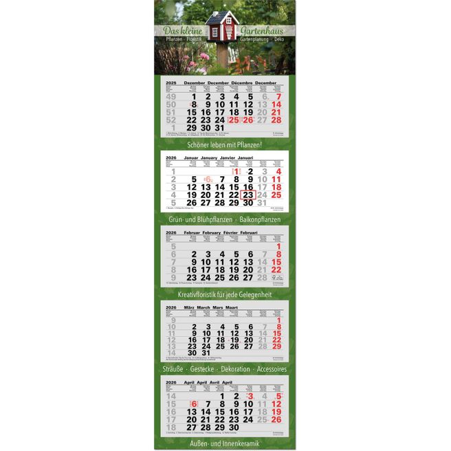 5-Monatsplaner "Junior-5" mit deutsch-mehrsprachigem Kalendarium im Format 33 x 105 cm, grau