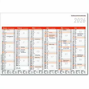 Tafelkalender im Format DIN A5, 21 x 14,8 cm, Kalendarium in rot/schwarz