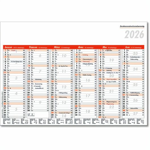 Tafelkalender im Format DIN A5, 21 x 14,8 cm, Kalendarium in rot/schwarz (Bild 1)