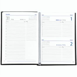 Taschenkalender "Taschenbuch Tag" im Format 10,5 x 14,8 cm, deutsches Kalendarium Grau/Blau mit Leseband, 352 Seiten Fadenheftung, Eckenperforation, Grafikeinband