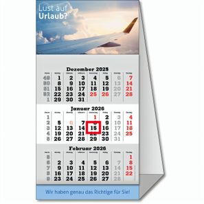 Tischaufstellkalender "Classic-Desk" im Format 9,5 x 18,4 cm (montiert), grau, deutsches Kalendarium, Datumsweiser umgelegt
