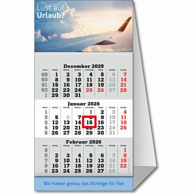 Tischaufstellkalender "Classic-Desk" im Format 9,5 x 18,4 cm (montiert), grau, deutsches Kalendarium, Datumsweiser umgelegt