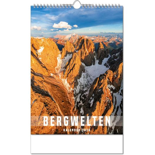 Kalender "Bergwelten" im Format 24 x 38,5 cm, mit Wire-O Bindung und verlängerter Rückwand (Bild 1)