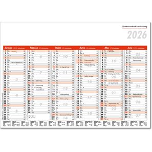 Tafelkalender im Format DIN A4, 29,7 x 21 cm, Kalendarium in rot/schwarz