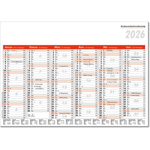 Tafelkalender im Format DIN A4, 29,7 x 21 cm, Kalendarium in rot/schwarz (Bild 1)