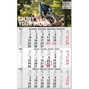 Drei-Monats-Planer "Hit" im Format 30 x 49 cm, hellgrau/rot HKS 13, Datumsweiser umgelegt